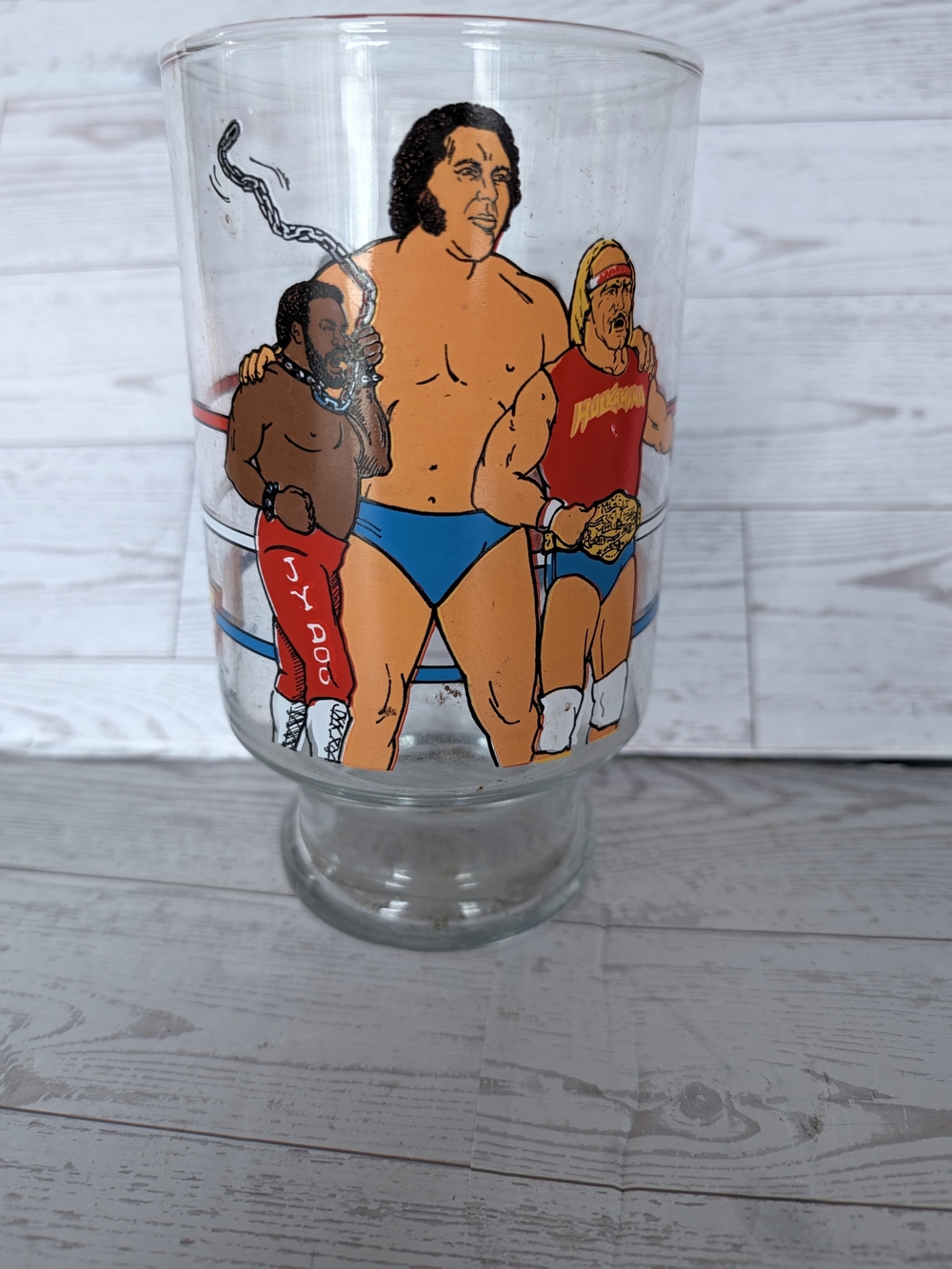 Vintage 1985 WWF All-Stars 32oz Pedestal Glass Titan Sports - Hogan Andre Piper
